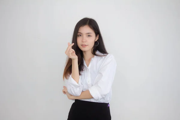 Thai China Volwassen Kantoor Meisje Geven Hart — Stockfoto