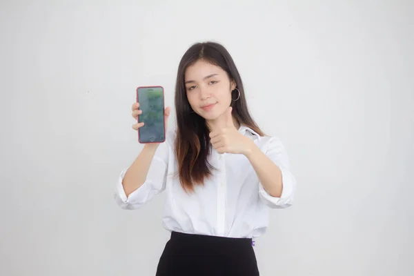 Portret Tajlandii Chiny Dorosły Biuro Dziewczyna Biały Koszula Pokazać Jej — Zdjęcie stockowe