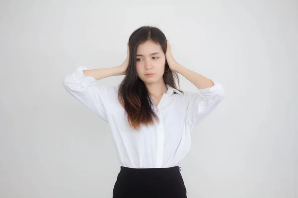 Retrato Tailandês Mulheres Trabalhadoras Adultas Camisa Branca Não Ouça — Fotografia de Stock