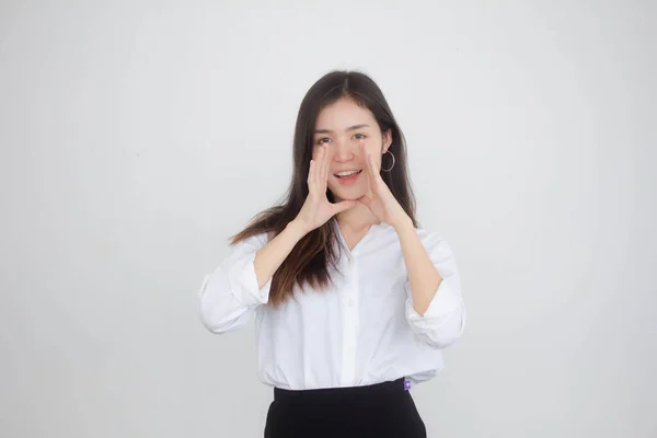 Retrato Mujer Trabajadora Tailandesa Camisa Blanca Grito —  Fotos de Stock