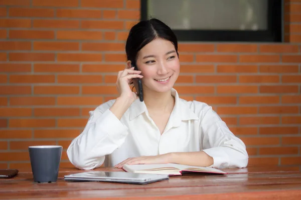 thai china adult office girl white shirt red skirt calling smart phone