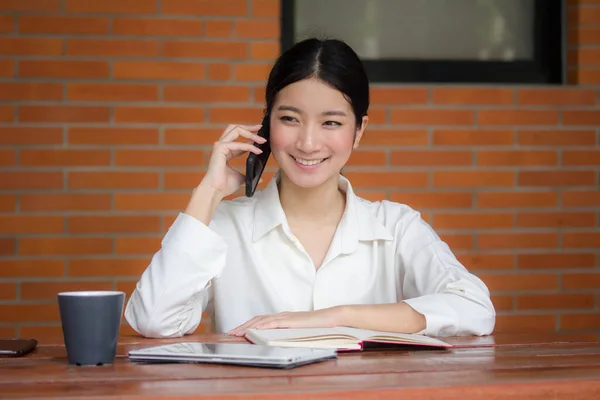 thai china adult office girl white shirt red skirt calling smart phone