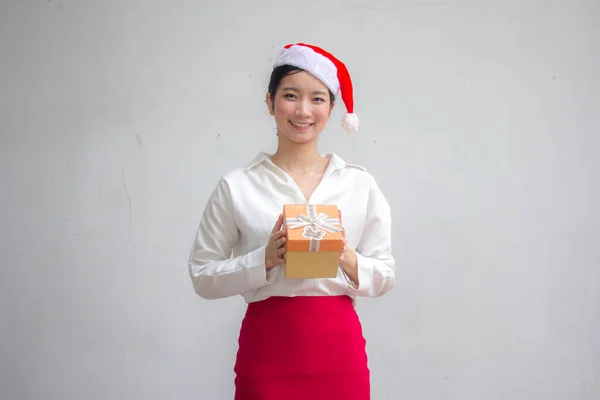 Thai China Adult Office Girl White Shirt Red Skirt Hold — Stock Photo, Image
