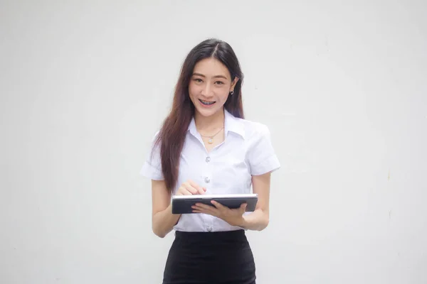 Portrait Von Thai Adult Student Universität Uniform Schöne Mädchen Mit — Stockfoto