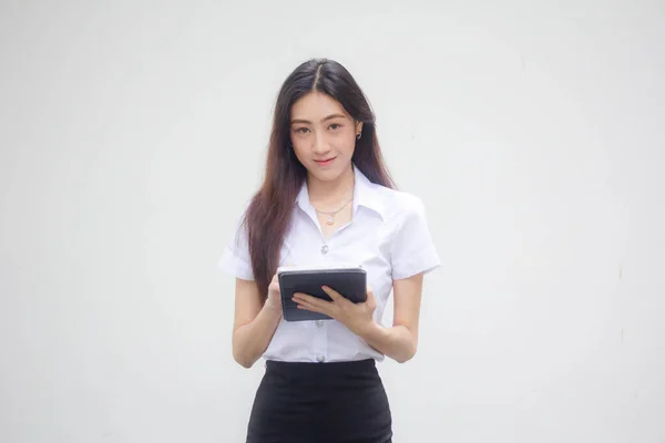 Portret Van Thai Volwassen Student Universiteit Uniform Mooi Meisje Met — Stockfoto