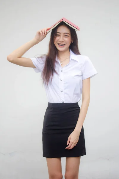 Portret Van Thai Volwassen Student Universiteit Uniform Mooi Meisje Show — Stockfoto