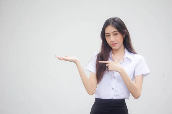 Portret Van Thai Volwassen Student Universiteit Uniform Mooi Meisje Show — Stockfoto