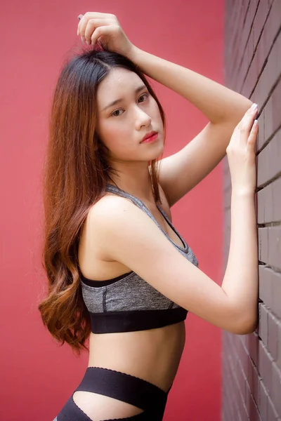 Asia Thai Japanese Teen Beautiful Girl Sportswear — Stock Photo, Image