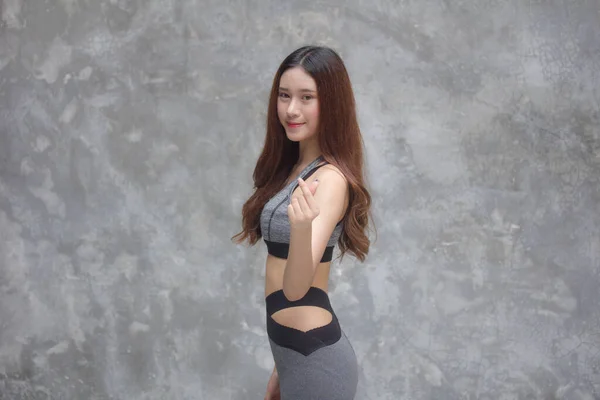 Asia Thai Japansk Tonåring Vacker Flicka Sportkläder Hjärta — Stockfoto