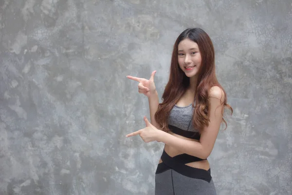 Asie Thai Japonais Adolescent Belle Fille Dans Sportswear Pointant — Photo
