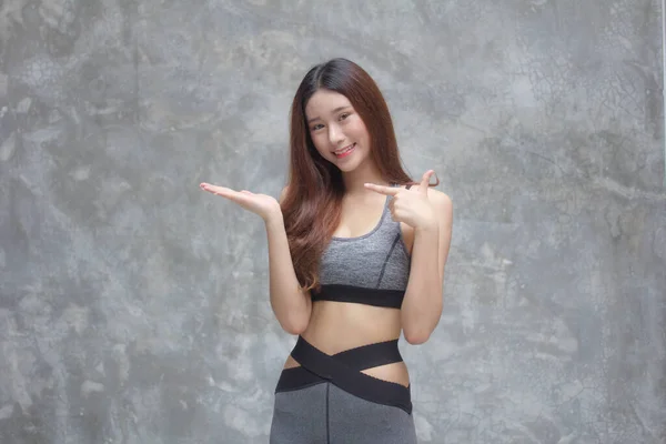 Asia Thai Japanese Teen Beautiful Girl Sportswear Show Hand — Stock Photo, Image