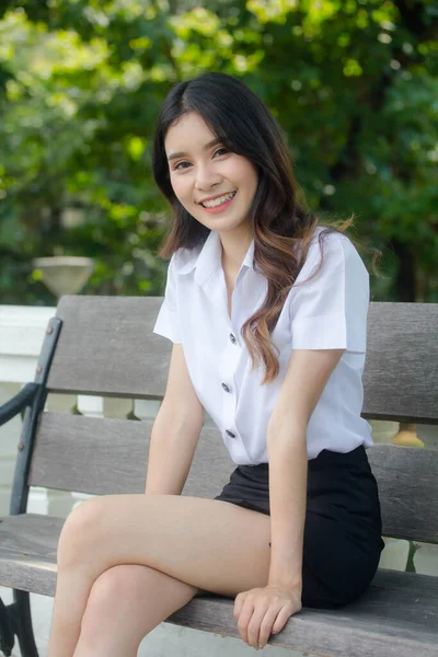 Portrait Thai Adult Student University Uniform Beautiful Girl Relax Smile — Stock Photo, Image