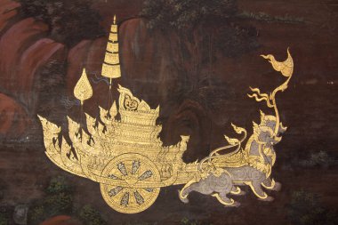 Bangkok, THAILAND - Ocak 01: 2018. Bangkok 'taki Zümrüt Buda' nın (Wat Phra Kaew) duvarındaki resim..