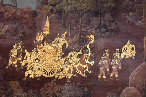 Bangkok Thailand Jan 2018 Malba Zdi Ramayana Příběh Smaragdovém Buddha — Stock fotografie