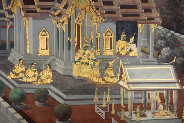 Bangkok Thailand Jan 2018 Картина Стіні Рамаяна Історія Emerald Buddha — стокове фото