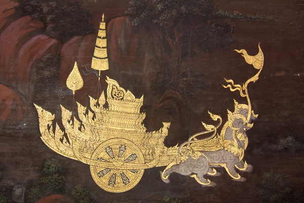 Bangkok Tailandia Ene 2018 Pintura Pared Historia Ramayana Buda Esmeralda —  Fotos de Stock