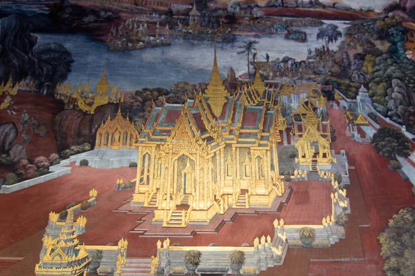 Bangkok Tailandia Ene 2018 Pintura Pared Historia Ramayana Buda Esmeralda —  Fotos de Stock