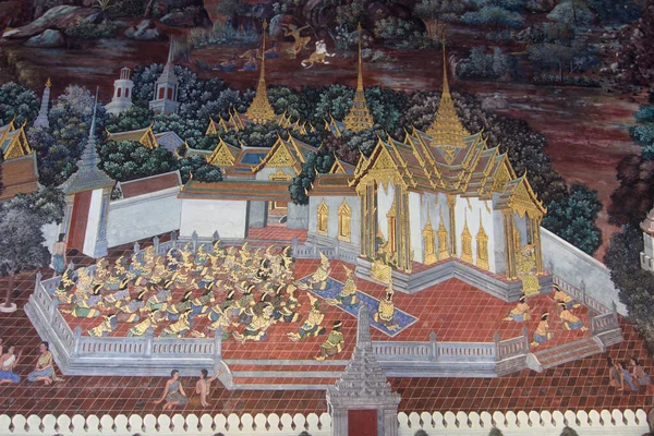 Bangkok Tailandia Ene 2018 Pintura Pared Historia Ramayana Buda Esmeralda —  Fotos de Stock