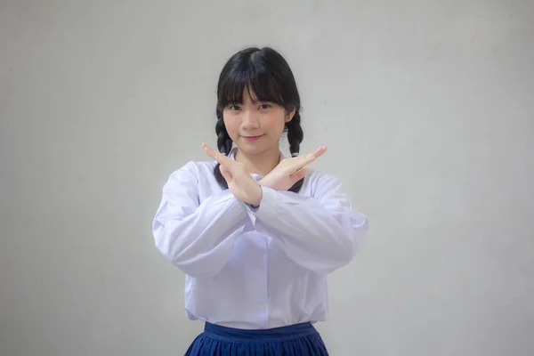 Retrato Tailandês Estudante Ensino Médio Uniforme Bela Parada Menina — Fotografia de Stock