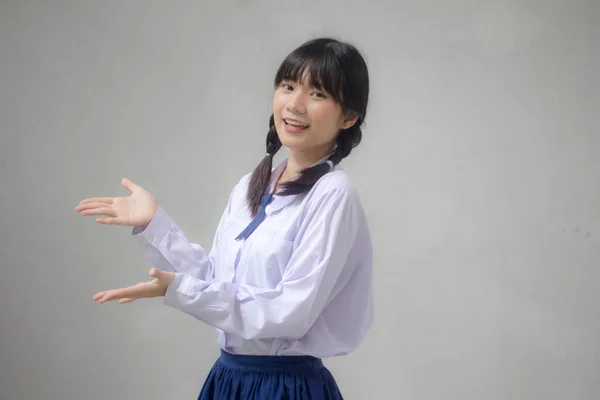 Porträt Von Thai High School Student Uniform Schön Mädchen Zeigen — Stockfoto