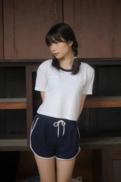 Tailandês Adolescente Linda Menina Japonês Esportes Estudante Uniforme Feliz Relaxar — Fotografia de Stock