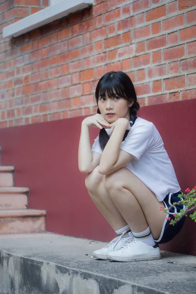 Tailandês Adolescente Linda Menina Japonês Esportes Estudante Uniforme Feliz Relaxar — Fotografia de Stock