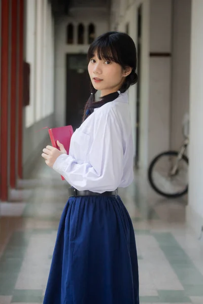 Thai High School Student Uniform Teen Beautiful Girl Happy Relax — Stock Photo, Image