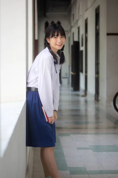 Thai High School Student Uniform Teen Schöne Mädchen Glücklich Und — Stockfoto