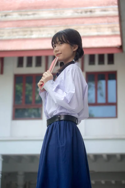 Thai Sekolah Tinggi Thai Seragam Siswa Gadis Cantik Senang Dan — Stok Foto