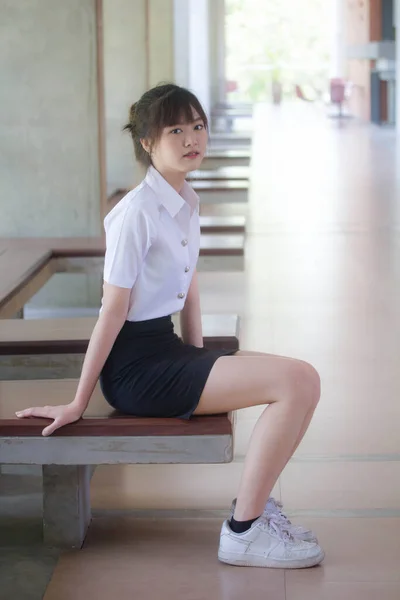 Portrait Thai Adult Student University Uniform Beautiful Girl Relax Smile — Stock Photo, Image