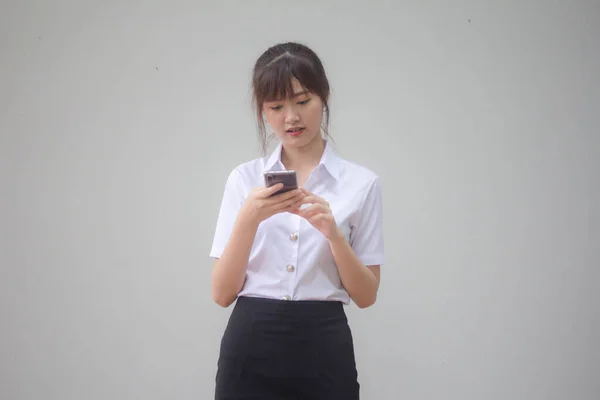 Portret Van Thai Volwassen Student Universiteit Uniform Mooi Meisje Met — Stockfoto