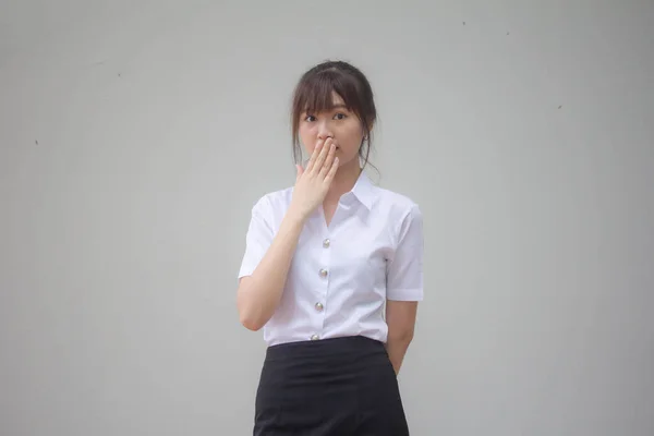 Portret Van Thai Volwassen Student Universiteit Uniform Mooi Meisje Niet — Stockfoto