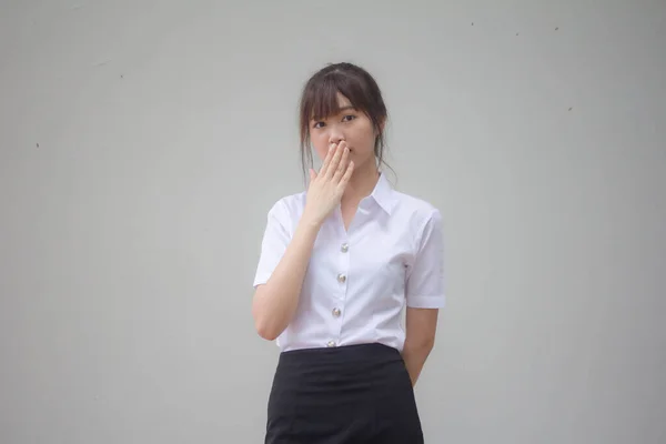 Retrato Tailandés Estudiante Adulto Universidad Uniforme Hermosa Chica Hablar —  Fotos de Stock
