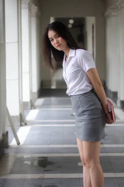 Thai China Adult Office Girl White Shirt Relax Smile — Stock Photo, Image