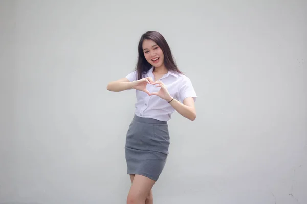 Thai China Erwachsene Büro Mädchen Geben Herz — Stockfoto
