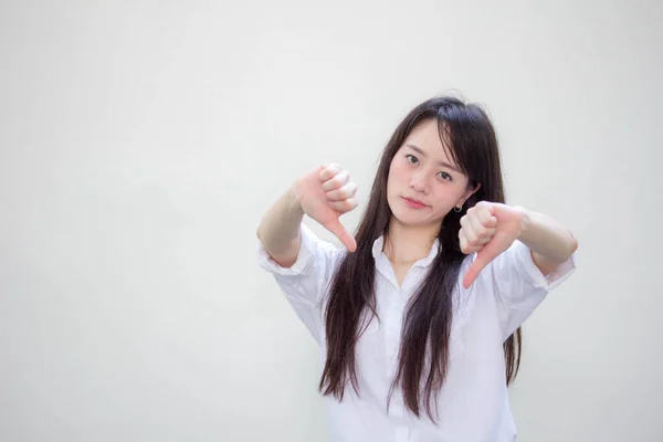 Retrato Tailandesa Mujer Trabajadora Adulta Camisa Blanca Aversión —  Fotos de Stock