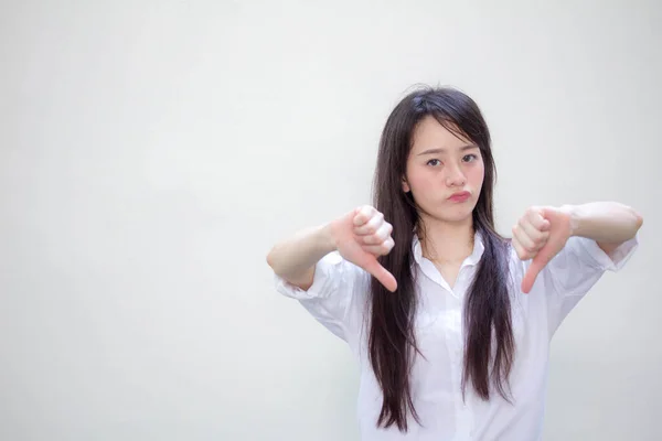 Retrato Tailandesa Mujer Trabajadora Adulta Camisa Blanca Aversión —  Fotos de Stock