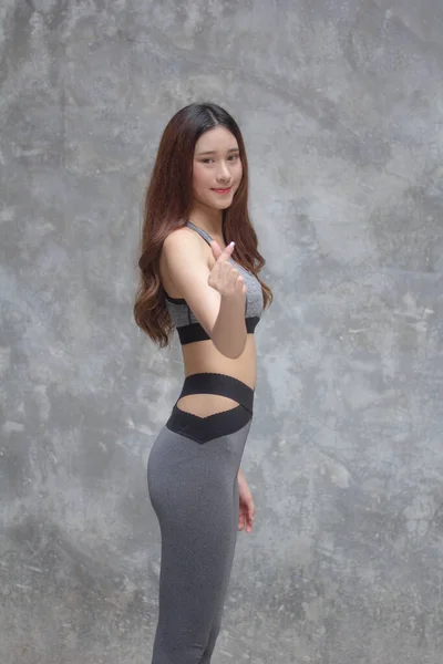 Asia Thai Japanese Teen Beautiful Girl Sportswear Give Heart — Stock Photo, Image