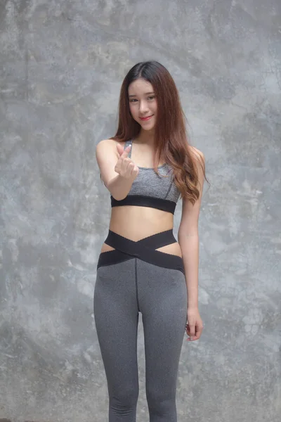 Asie Thai Japonais Adolescent Belle Fille Dans Sportswear Donner Coeur — Photo