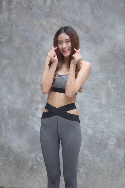 Asie Thai Japonais Adolescent Belle Fille Dans Sportswear Donner Coeur — Photo