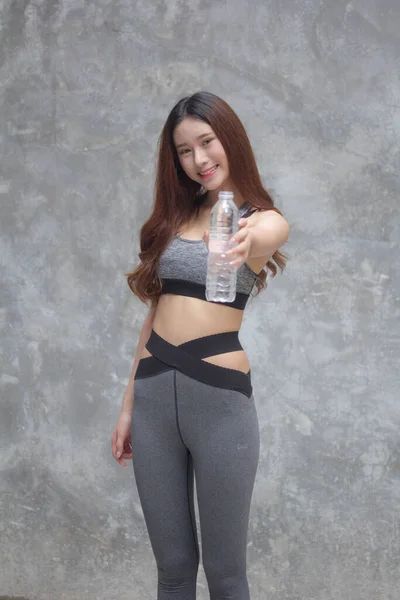 Asie Thai Japonais Adolescent Belle Fille Dans Sportswear Boire Eau — Photo