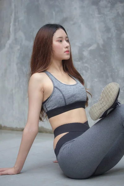 Asia Thai Japanese Teen Beautiful Girl Sportswear Exercise — Stock Photo, Image