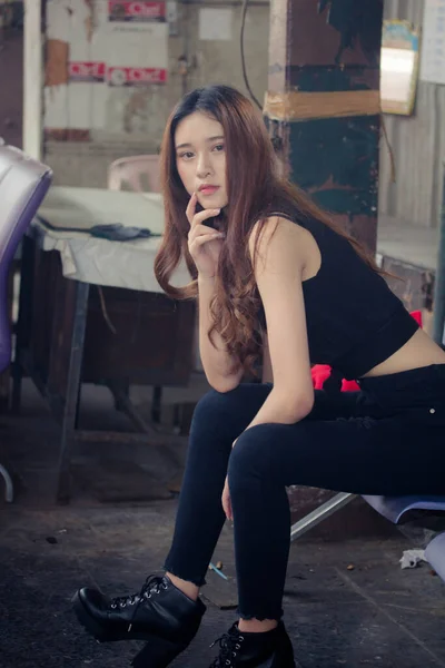 Азия Тай Подросткового Черного Платья Улице Моды — стоковое фото