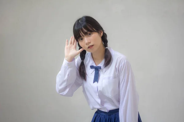 Portrait Von Thai High School Student Uniform Schöne Mädchen Hören — Stockfoto