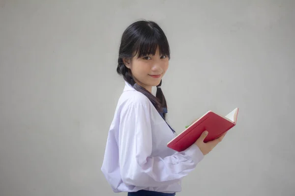 Азия Тай Средняя Школа Школьная Форма Красивая Девушка Написать Книгу — стоковое фото