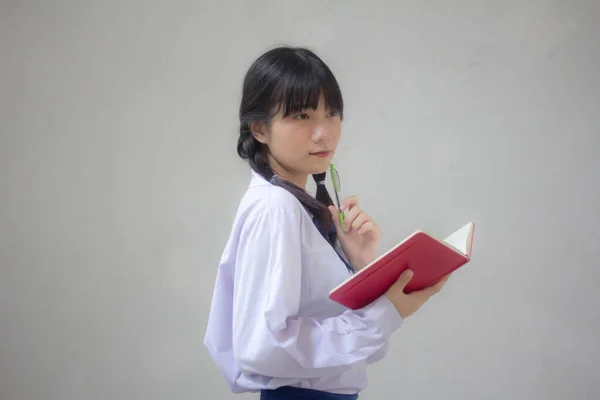 Asia Thai Lycéenne Uniforme Belle Fille Ecrire Livre — Photo