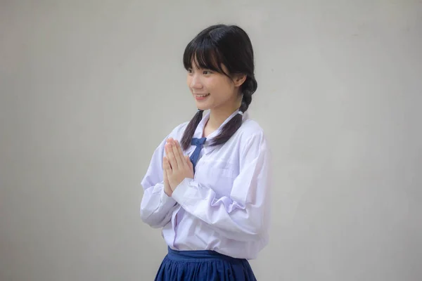 Thai High School Student Uniform Beautiful Girl Thai Pay Respect — Stock Photo, Image