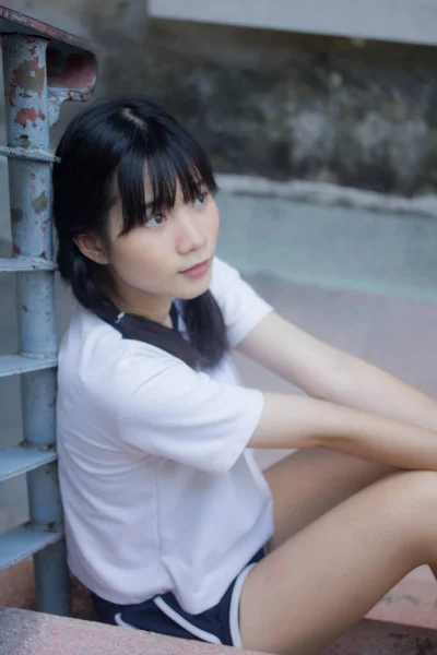 Thai Teen Hübsch Mädchen Japanisch Sports Student Uniform Glücklich Und — Stockfoto