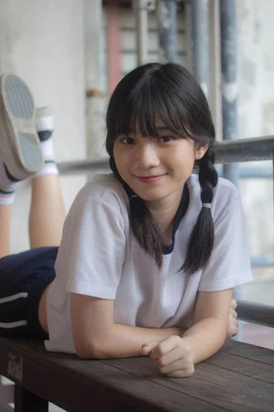 Thai Teen Hübsch Mädchen Japanisch Sports Student Uniform Glücklich Und — Stockfoto