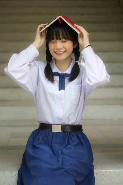 Thai High School Student Uniform Teen Schöne Mädchen Glücklich Und — Stockfoto